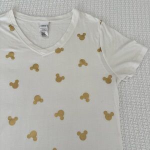 Mickey Mouse Gold and White Pattern Short Sleeve Tshirt Women’s Large, Disney